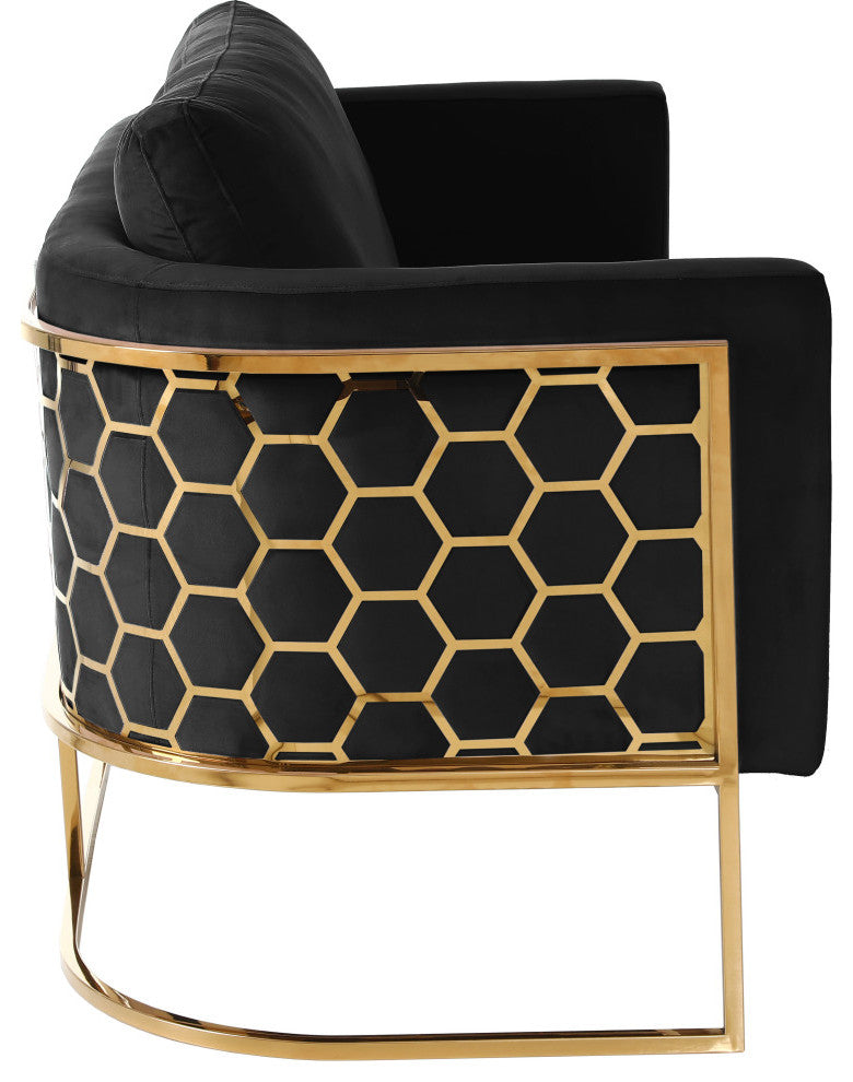 Casa Velvet Upholstered Sofa, Black, Gold Finish