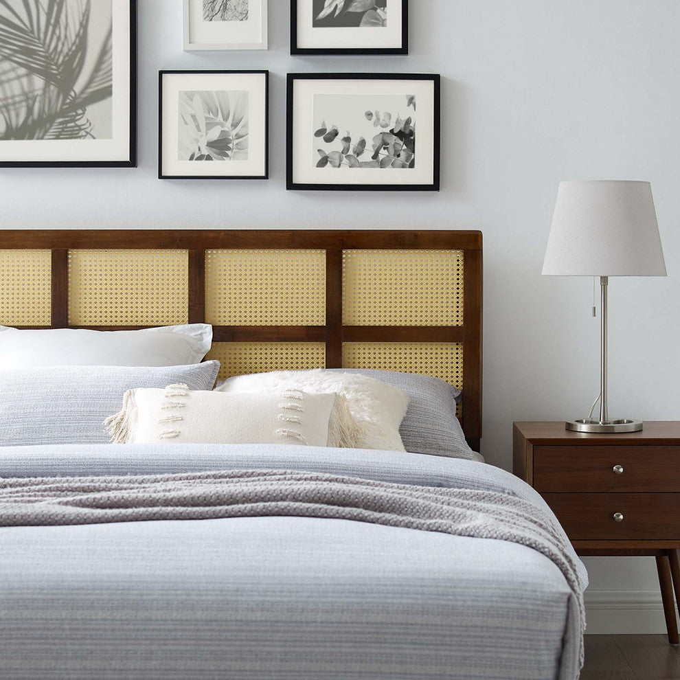 Headboard, Full Size, Wood, Brown Walnut, Modern Mid-Century, Bedroom Master