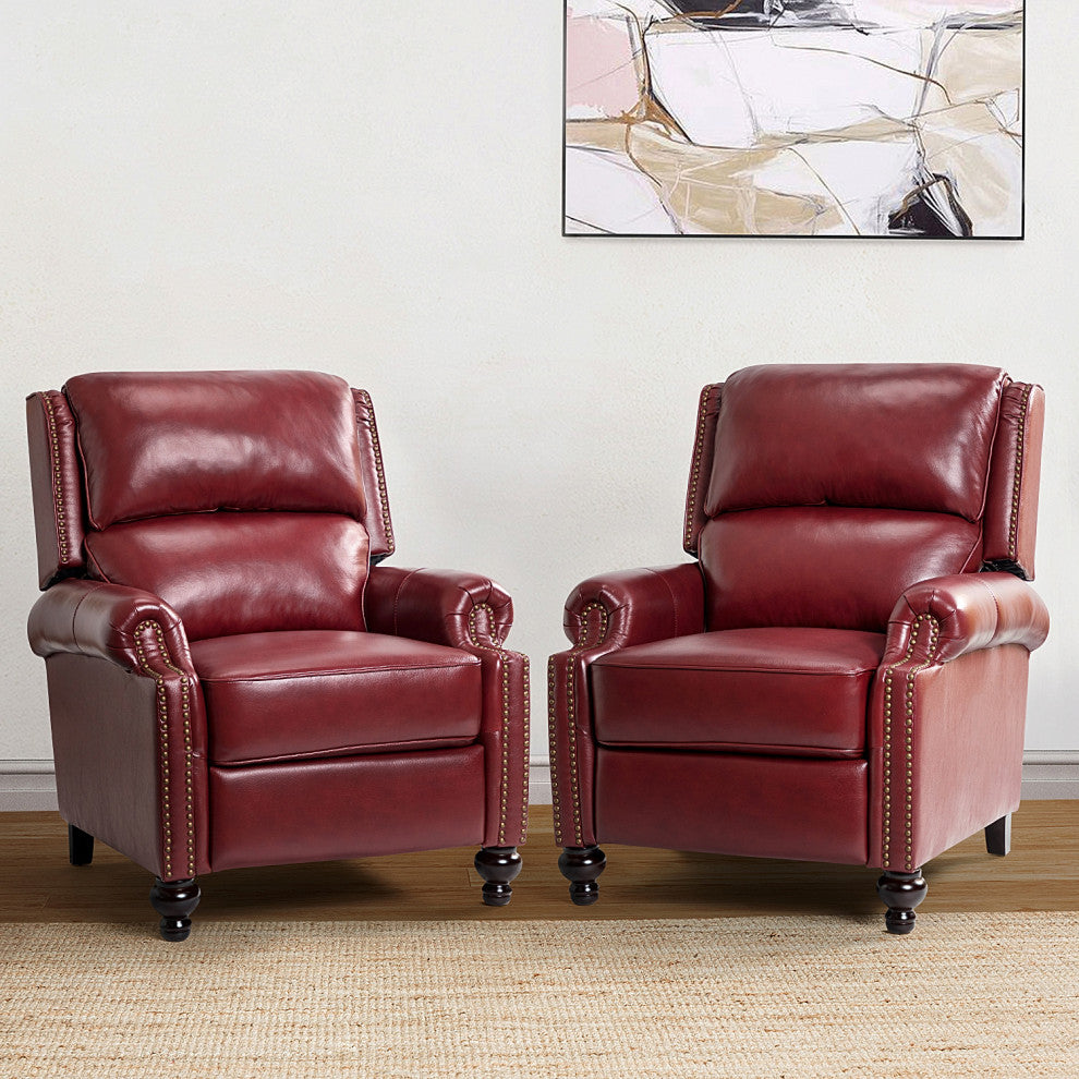 Genuine Leather Cigar Recliner, Home Theater Seating, Set of 2, Burgundy