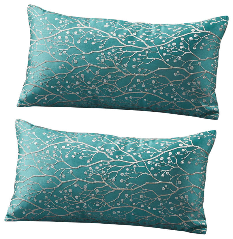 Branch Jacquard Lumber 2 Pieces Pillow Shell Set, Deep Teal