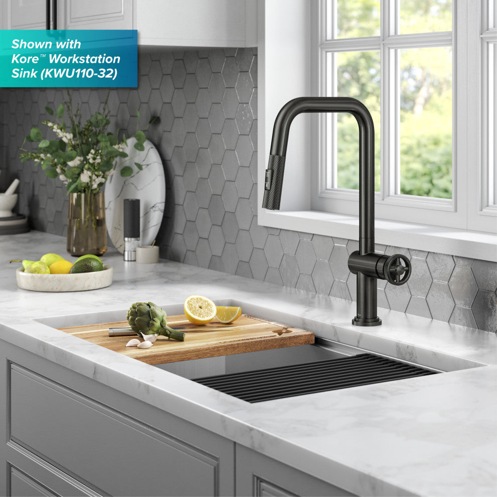 Urbix Bridge Kitchen Faucet, Black Stainless, Kpf-3126sb
