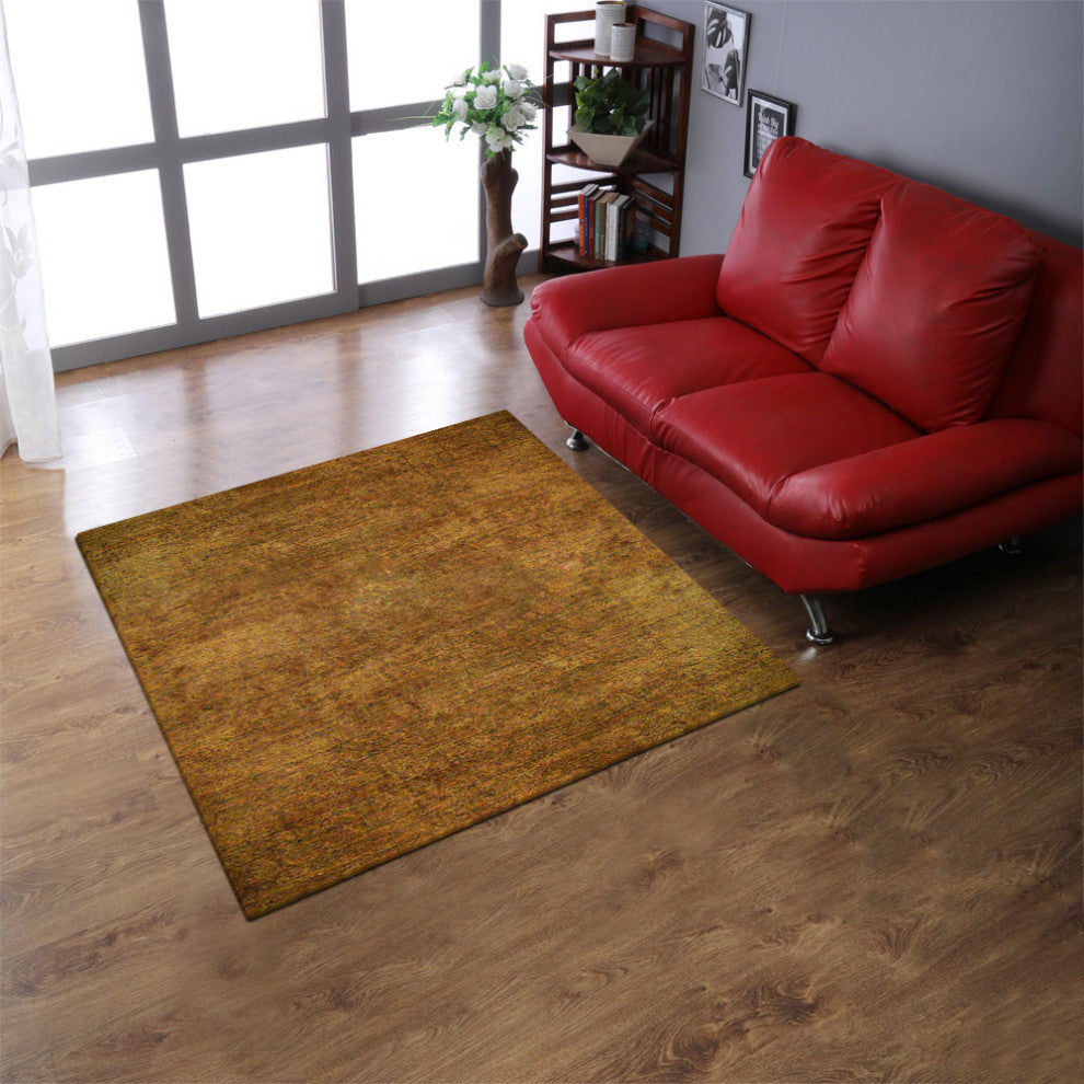 Hand Knotted Loom Silk Mix Area Rug Solid Gold