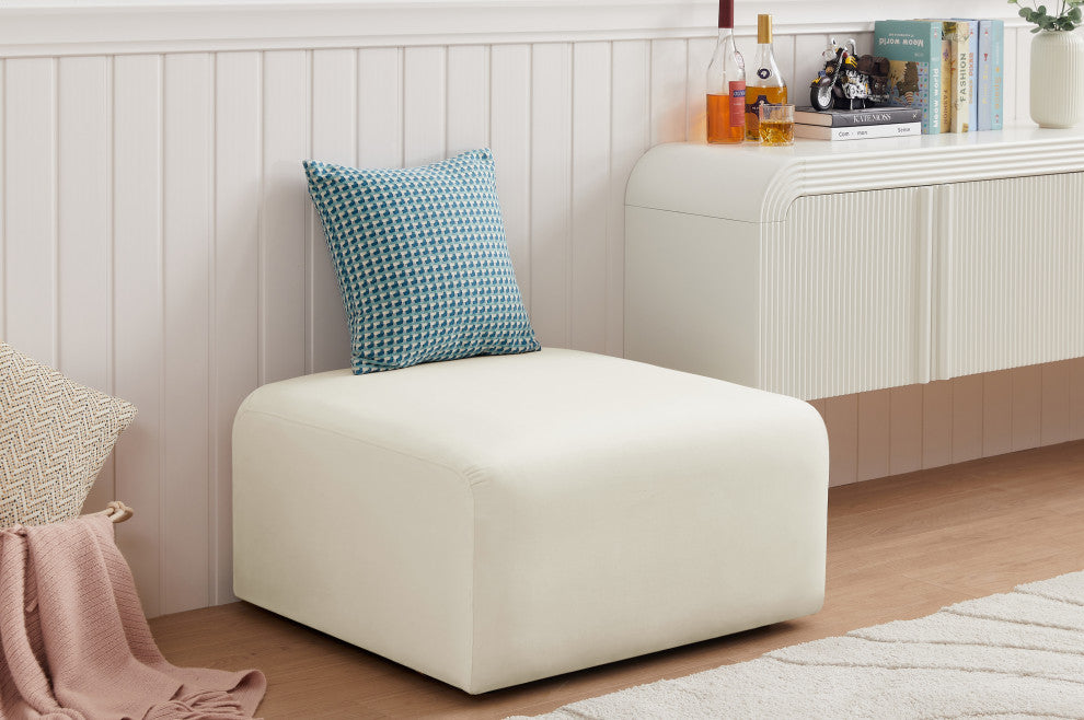 Arc Upholstered Modular Component, Cream, 1-Piece: Ottoman, Velvet