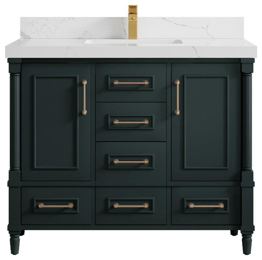 Aberdeen 42 Single Sink Bath Vanity in Dark Forest Green 2" Calacatta Laza