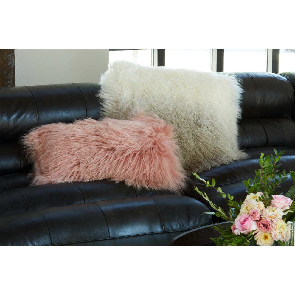 Contemporary Lamb Fur Pillow Rect. Pink - Pink