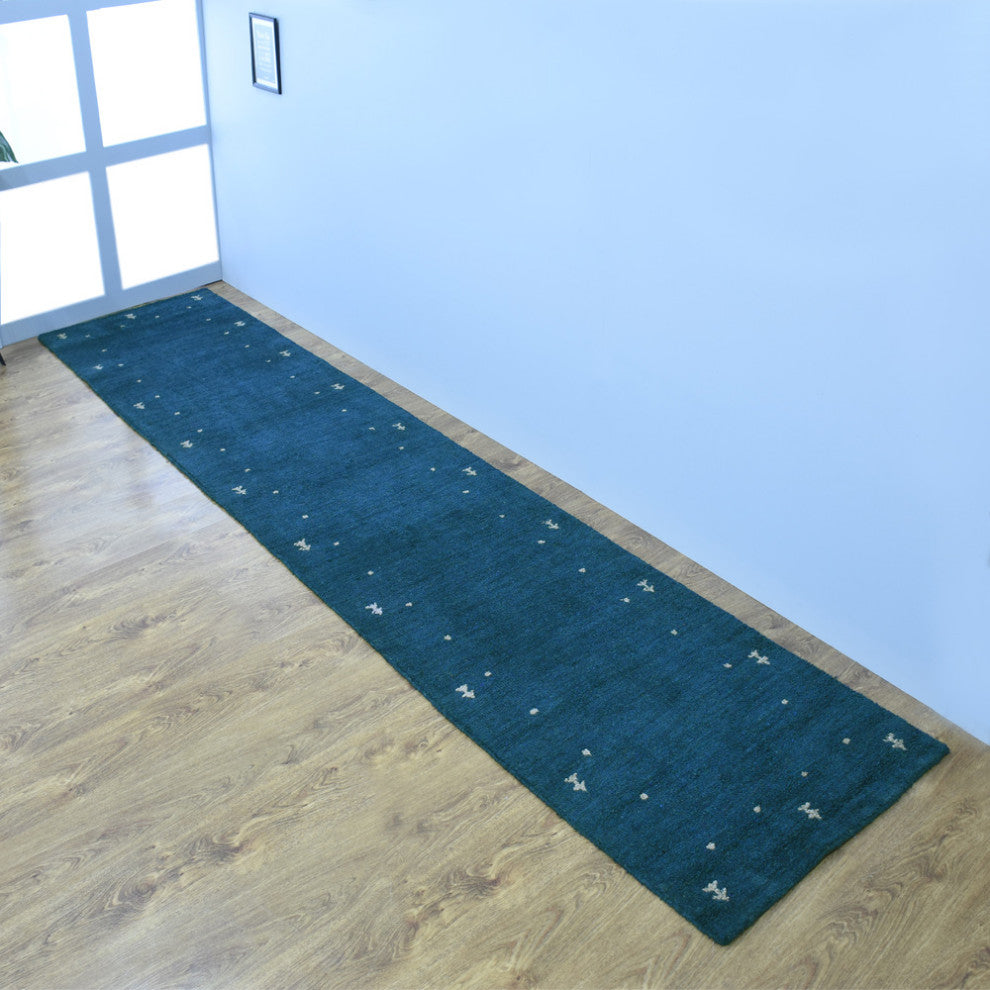 HAND KNOTTED LOOM SILK ECO-FRIENDLY AREA RUGS -2'6''x6',Runner,Blue,Contemporary