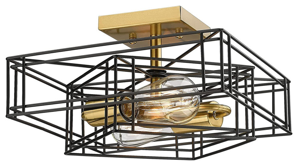 2 Light Rectangle Ceiling Light Fixture, Black, Semi Flush Mount Ceiling Lamp