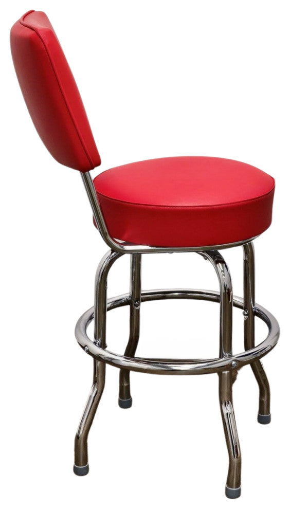 Retro Home Single Ring Upholstered 24" Swivel Counter Stool with Back, Red