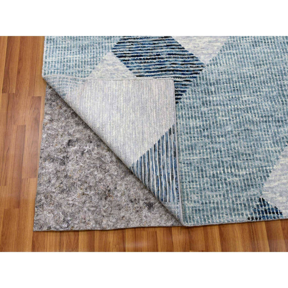 Gray, Geometric Art Nouveau Collection, Pure Wool Hand Knotted Rug, 9'1"x12'3"