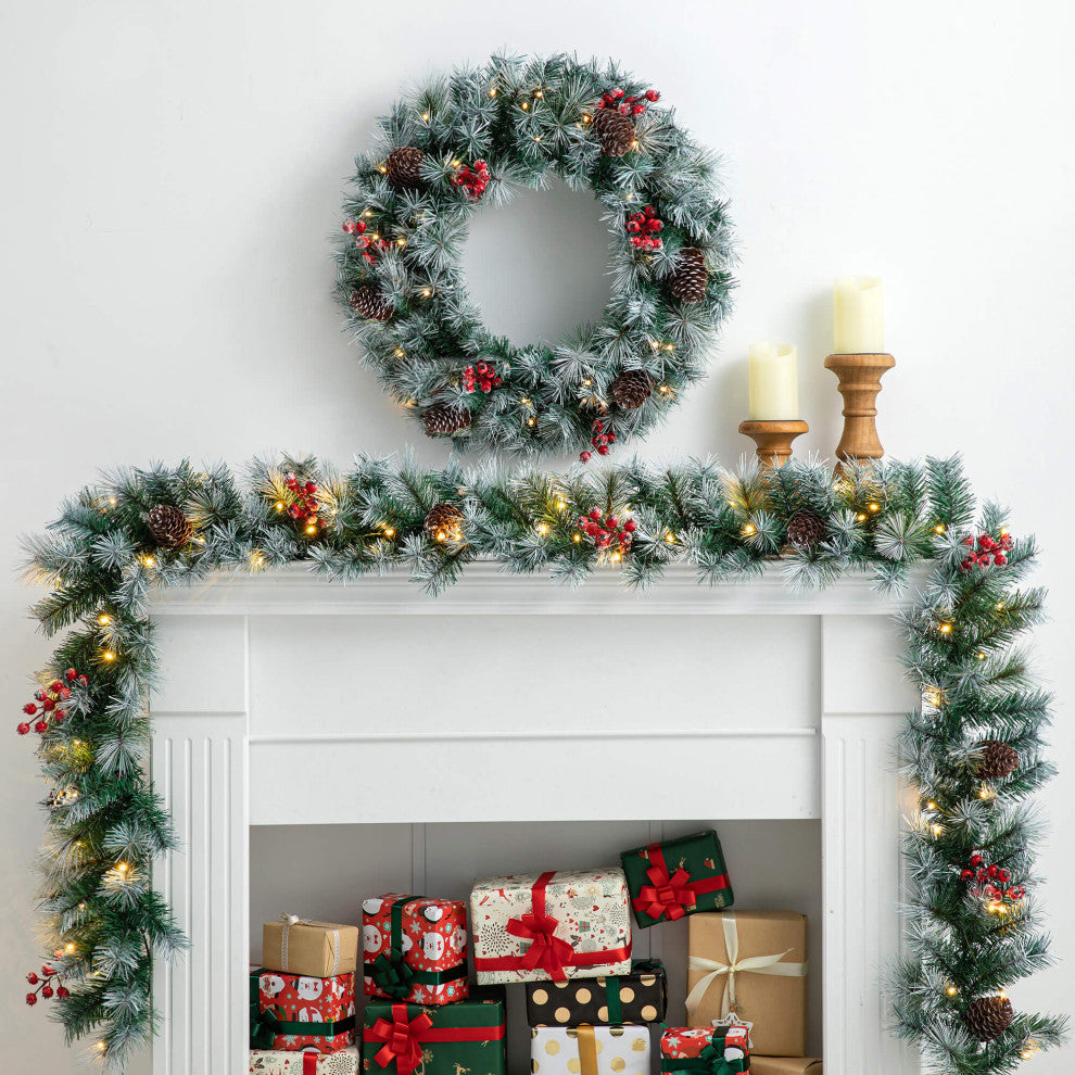 9' Pre-Lit Christmas Garland With 50 Warm White Lights With Timer