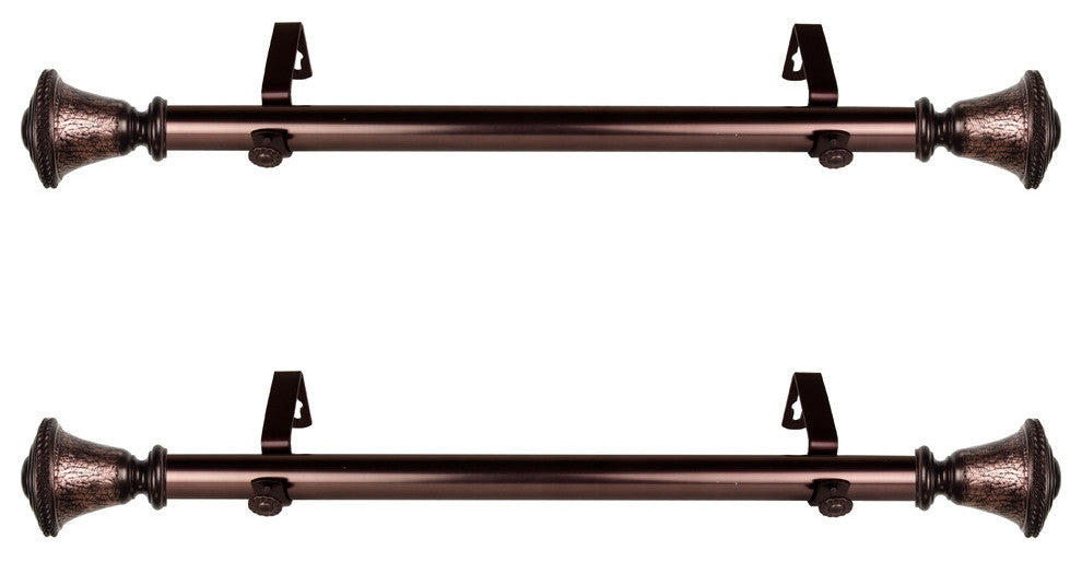 Urn 1" Diameter Side Curtain Rod 12-20" Long, Set of 2, Bronze