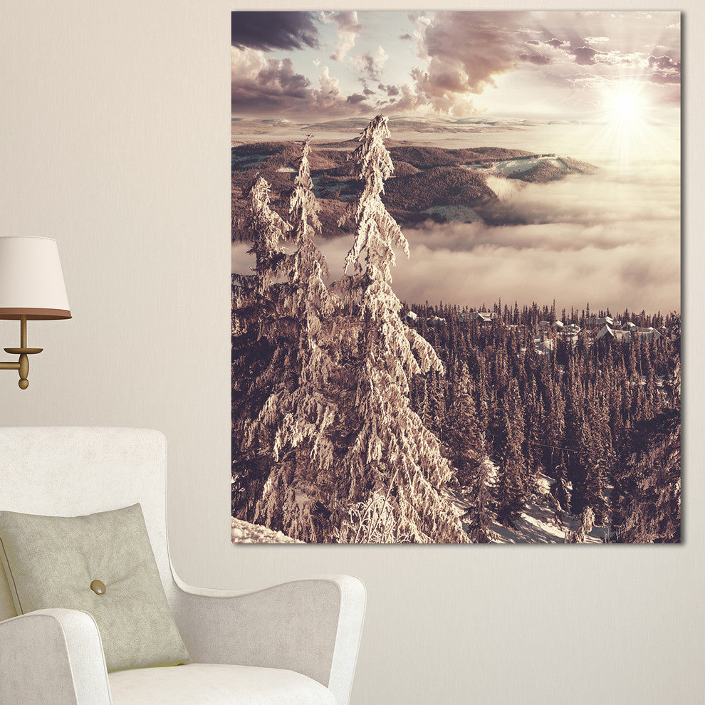 Dark Winter Scene At Sunset, Landscape Wall Art on Canvas, 30"x40"