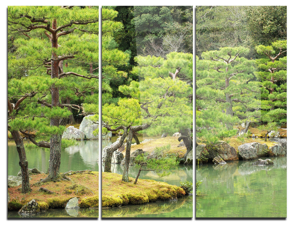 "Japanese Garden in Early Autumn" Photo Metal Wall Art, 3 Panels, 36"x28"