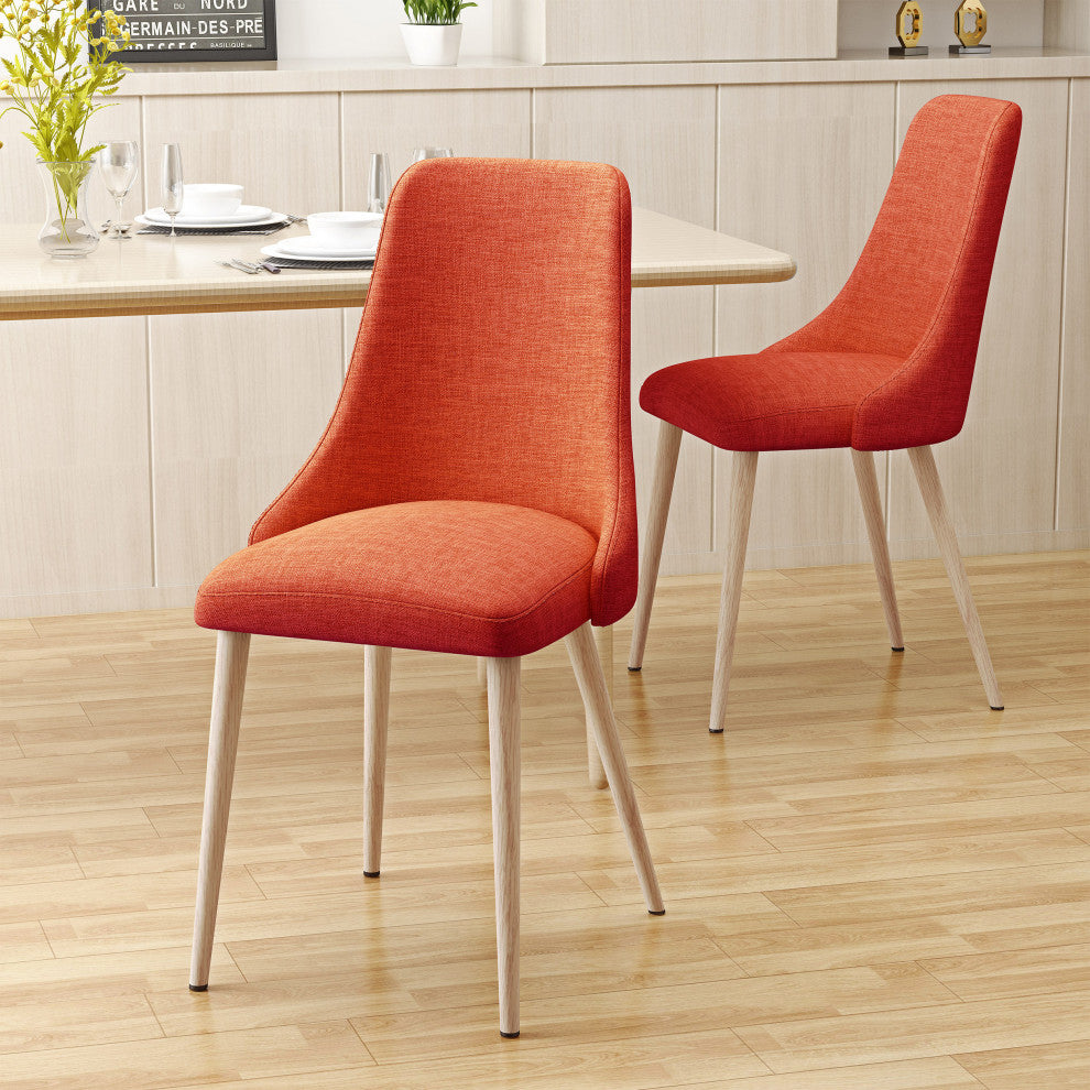 GDF Studio Soloman Fabric Dining Chairs With Wood Finished Legs, Set of 2, Muted Orange