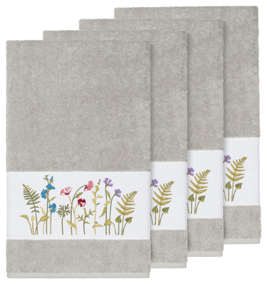 Serenity 4-Piece Embellished Bath Towel Set, Light Gray