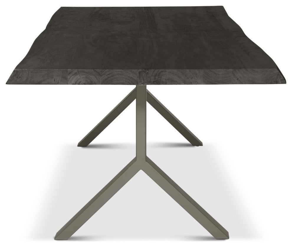 Brooks Dining Table, Y Base, 40"x79", Ebonized Top, Pewter Base