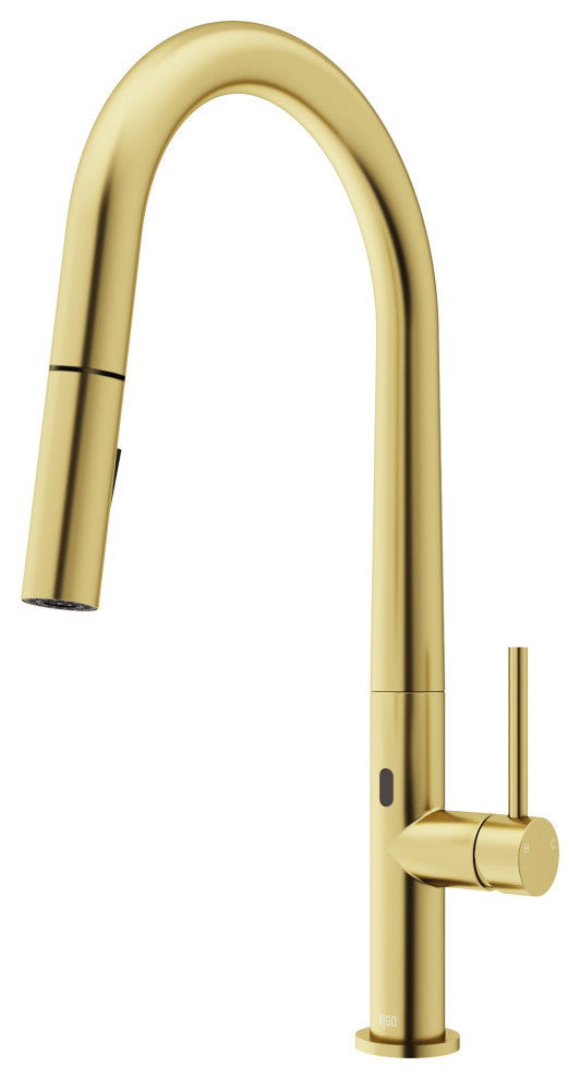 VIGO Greenwich 18" H Single Handle Pull-Down Sprayer Kitchen Faucet, Matte Brushed Gold, Touchless, Without Extras