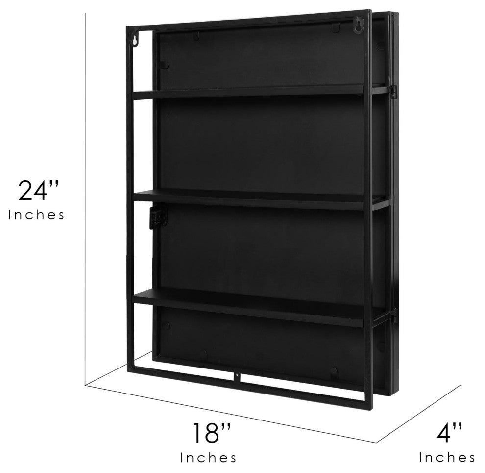 Black Metal Frame Rectangle Vanity Wall Mirror with Shelves - 18" x 24"