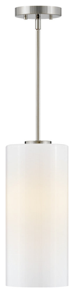Lark Lane 7" Single Cylindrical Pendant, Polished Nickel + Cased Opal Glass