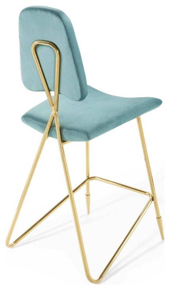 Ponder Bar Stool Performance Velvet Set of 2-Sea Blue