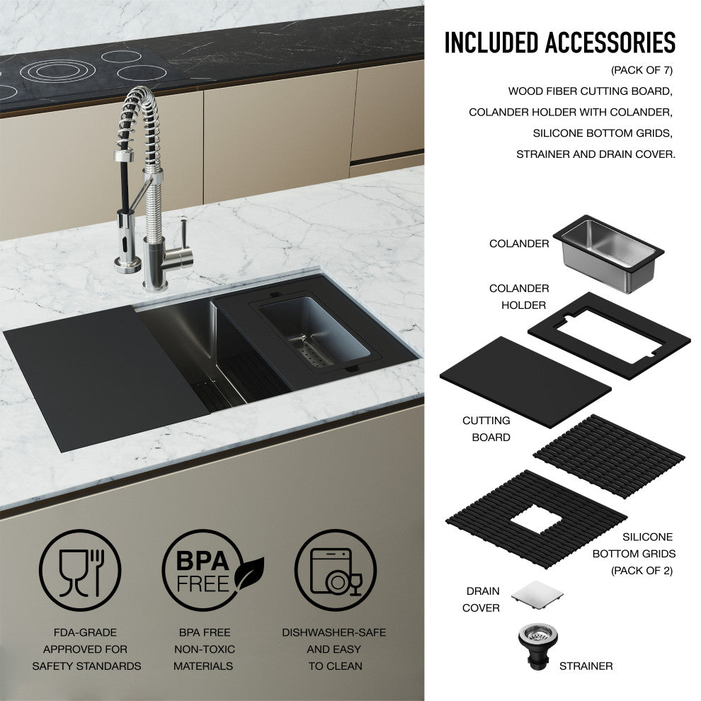 Hampton 32"L x 17"W Stainless Steel Undermount Workstation Kitchen Sink