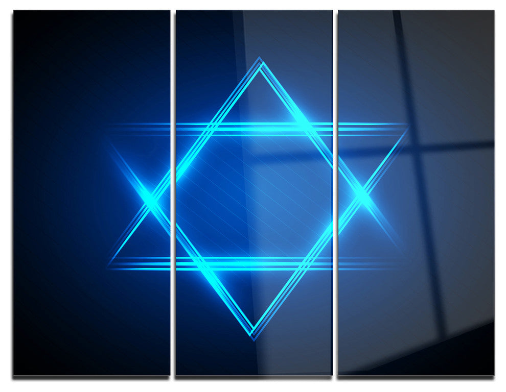 "Neon Star of David" Digital Metal Wall Art, 3 Panels, 36"x28"