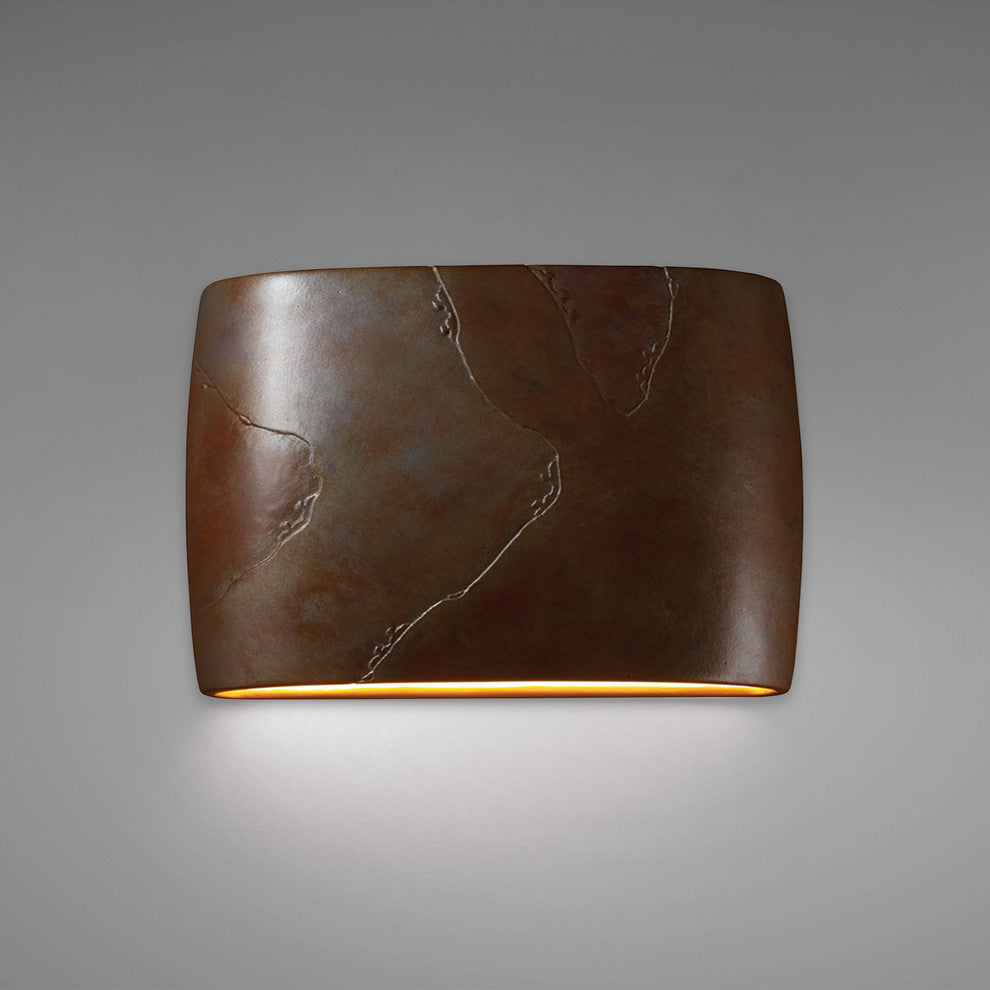 Wide Oval Wall Sconce, Closed Top, Large, Dedicated LED, Tierra Red Slate