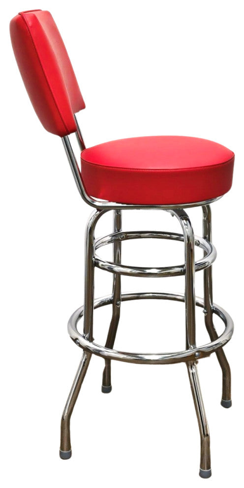 Retro Home Double Ring Upholstered 30" Swivel Bar Stool with Back, Red