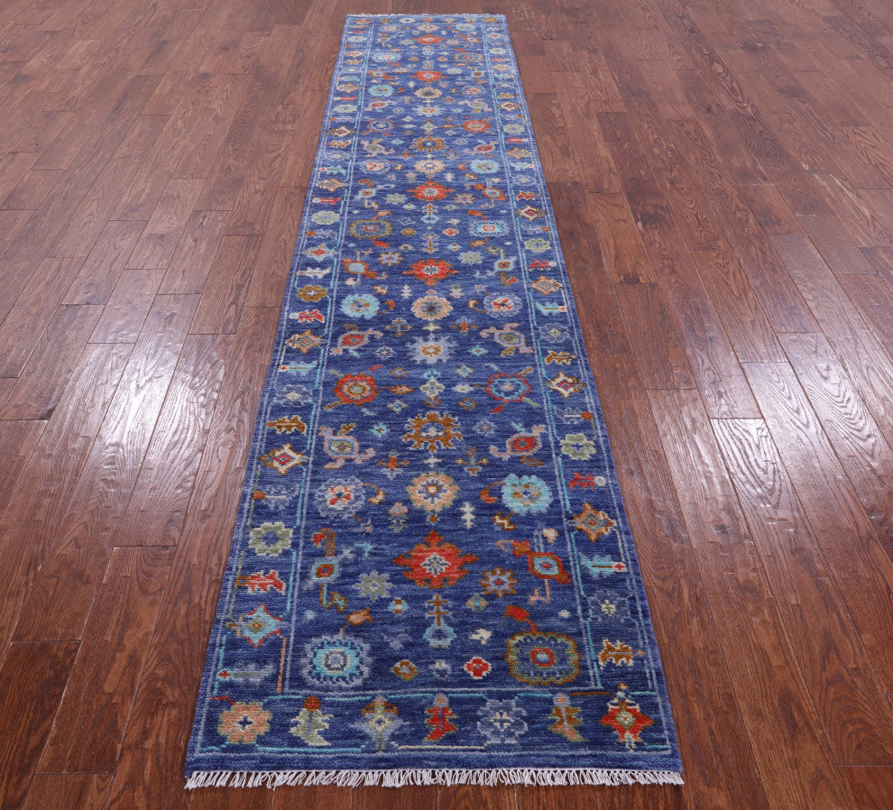 Runner Turkish Oushak Handmade Wool Rug 2' 7" X 12' 4" - Q15498