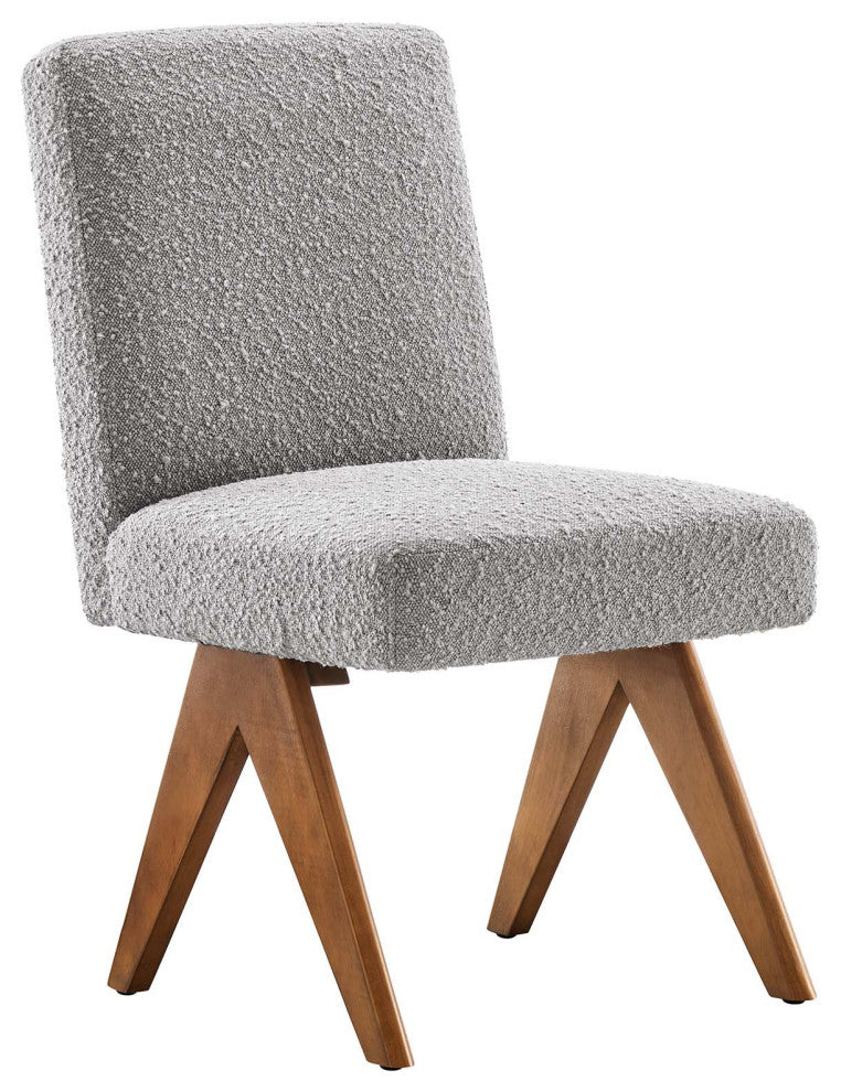 Lyra Boucle Fabric Dining Room Side Chair, Set of 2, Light Gray