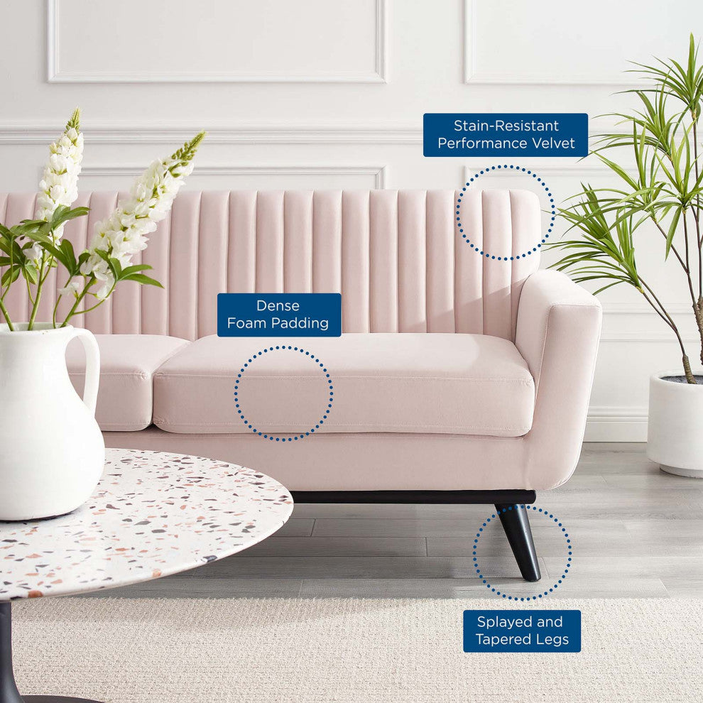 Tufted Loveseat Sofa, Velvet, Pink, Modern, Living Lounge Hotel Hospitality