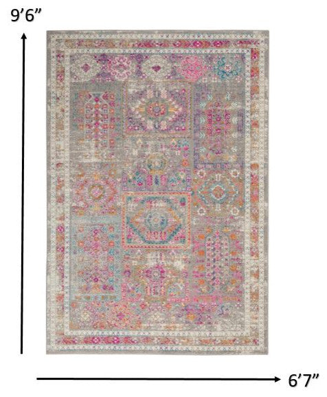 7" x 10" Gray Distressed Ornamental Area Rug