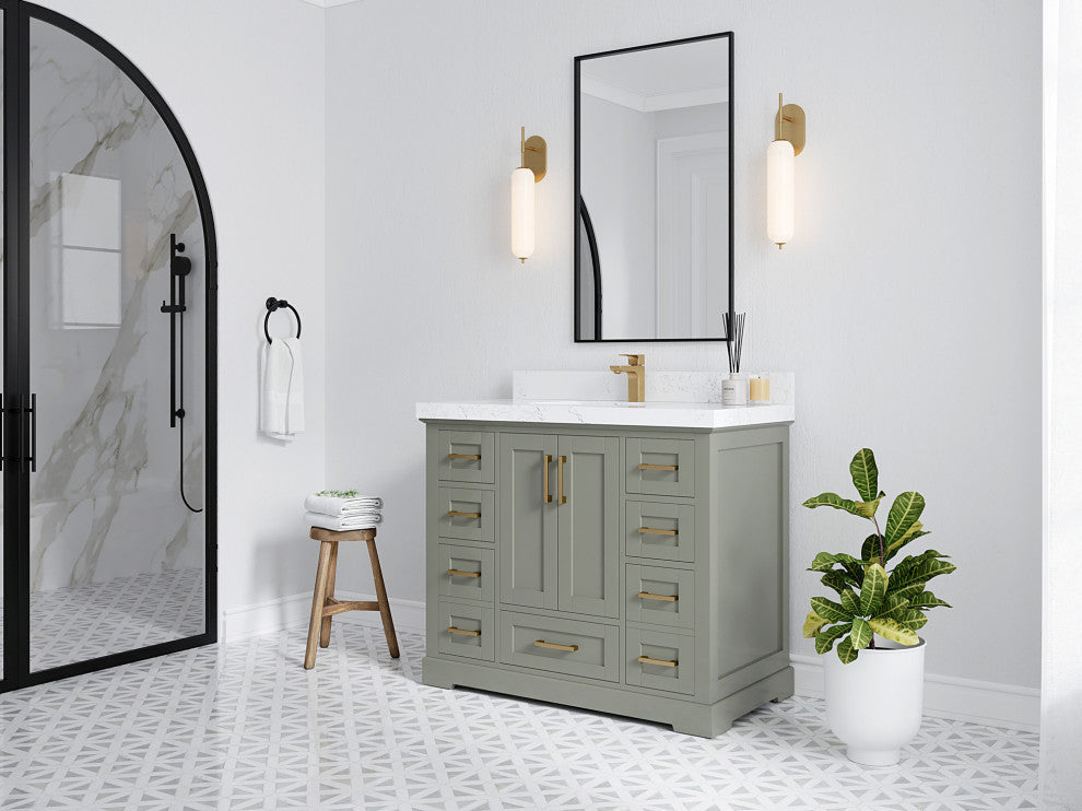Boston 48 Single Sink Bath Vanity in Evergreen 2" Piatra Gray