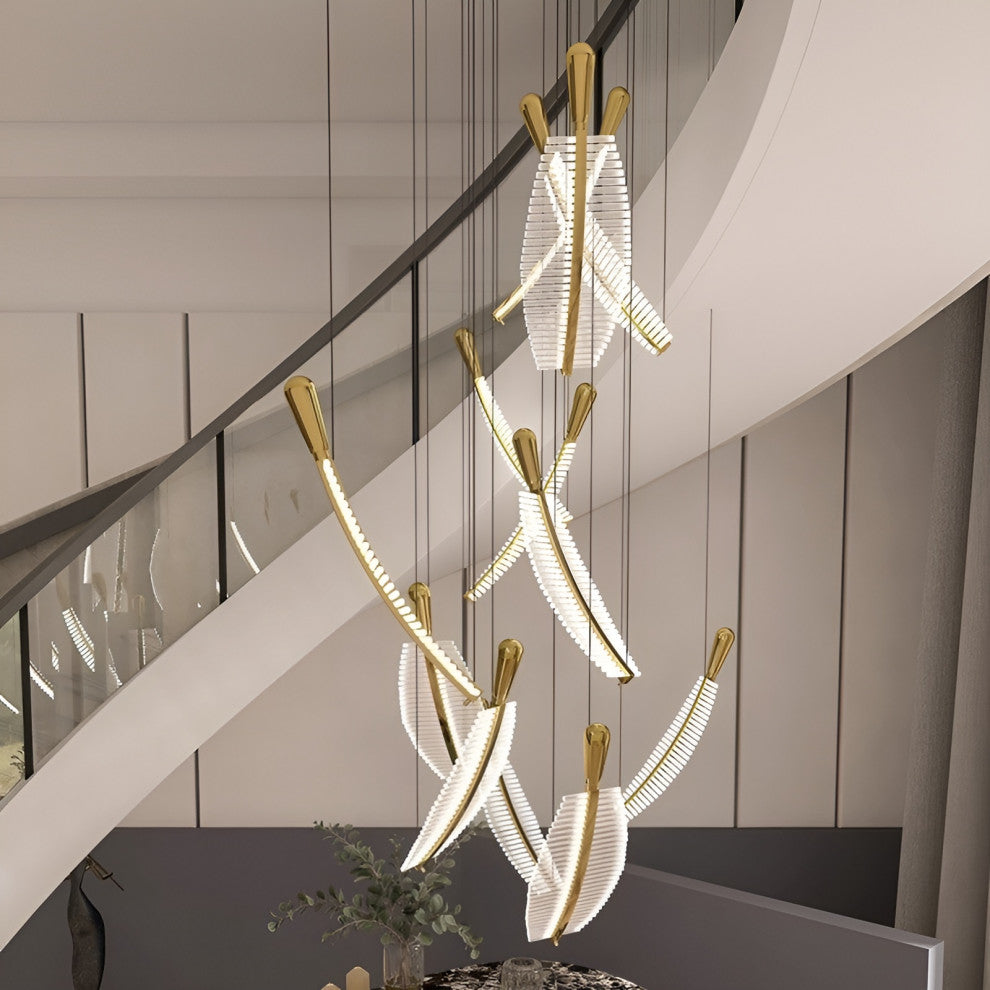Cagnes-sur-Mer | Crystal Gold Leaves Pendant Chandelier, 4 Leaves