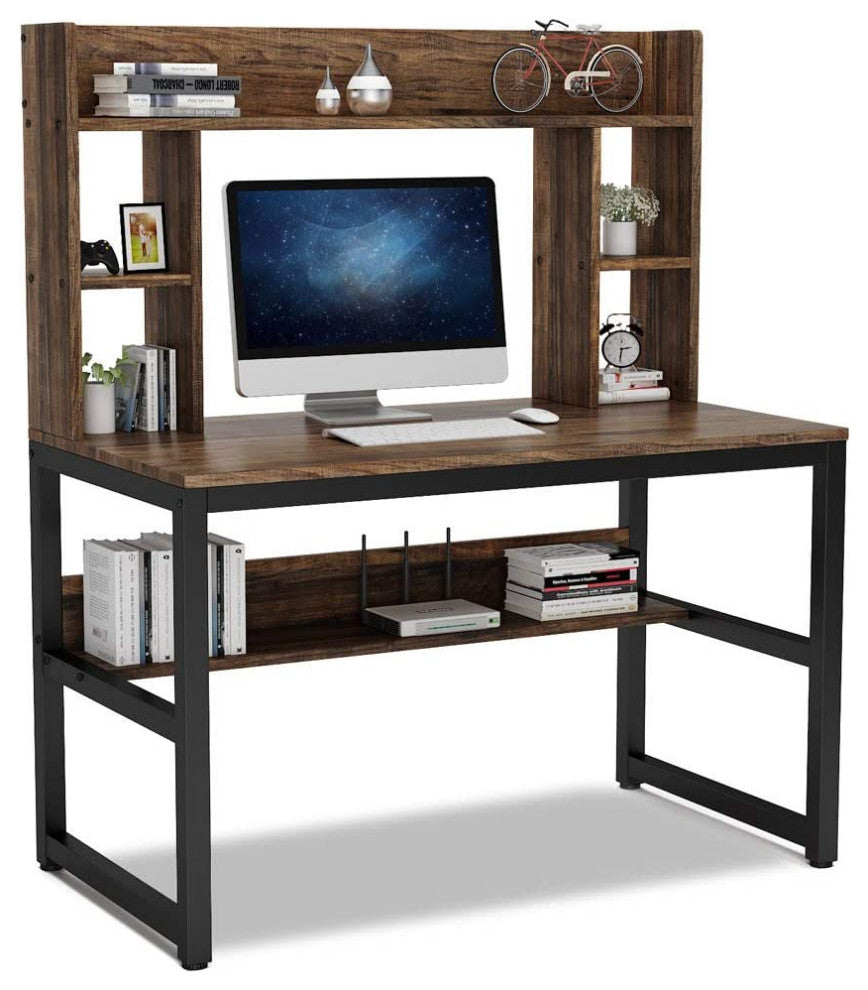 Modern Writing Desk with Storage Shelves, Office Desk Study Table