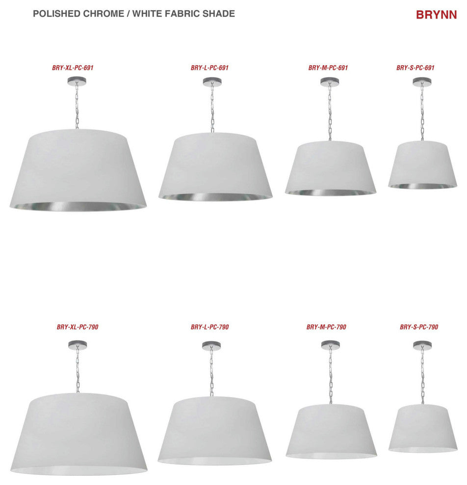 1 Light Brynn Medium Pendant, White Shade, Polished Chrome