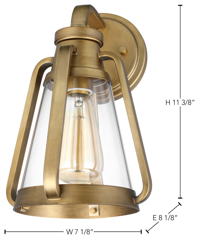 Everett 1-Light Small Wall Sconce, Natural Brass With Clear Glass