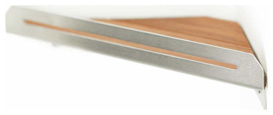 Floating Corner Shower Shelf With Natural Teak Wood, Satin