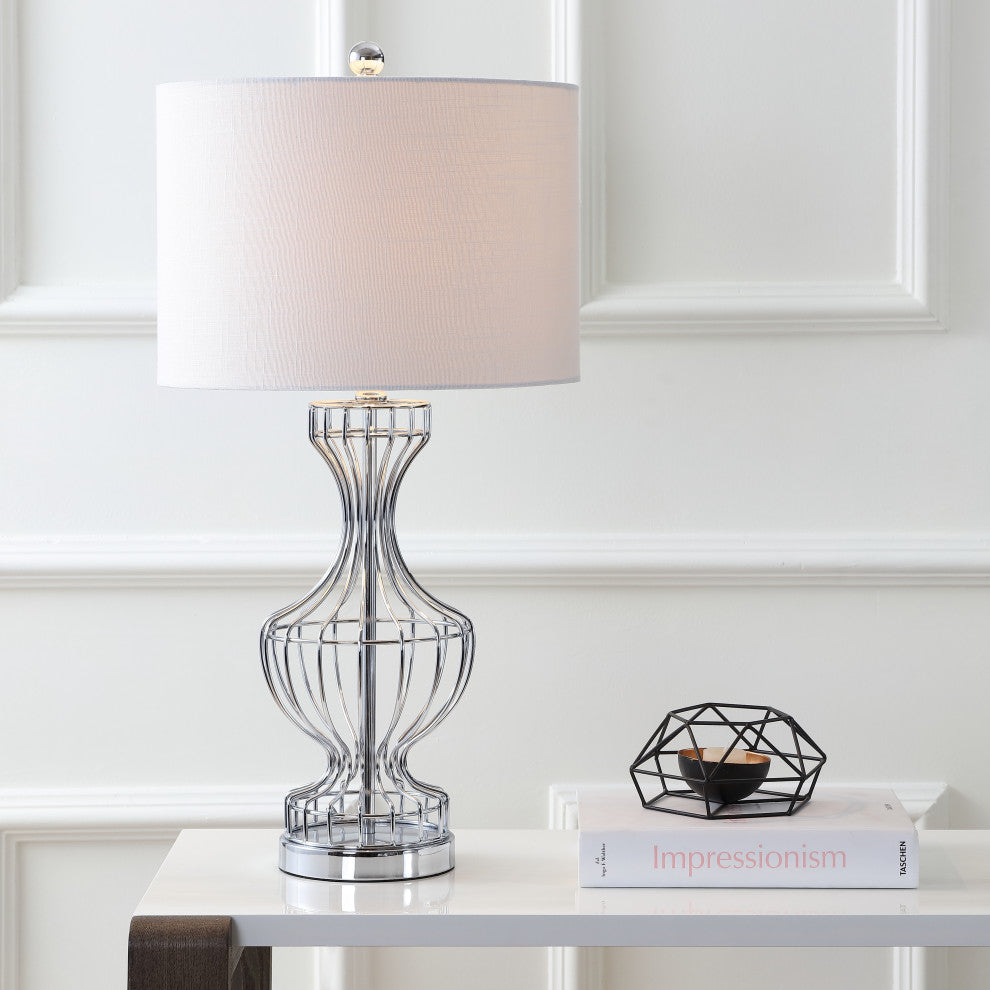 Honore 28" Metal Wire Frame Table Lamp, Chrome