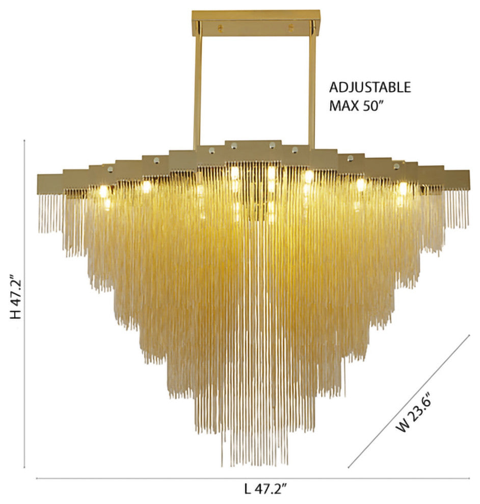 24-Light Gold Chandelier With Hanging Aluminum Chains