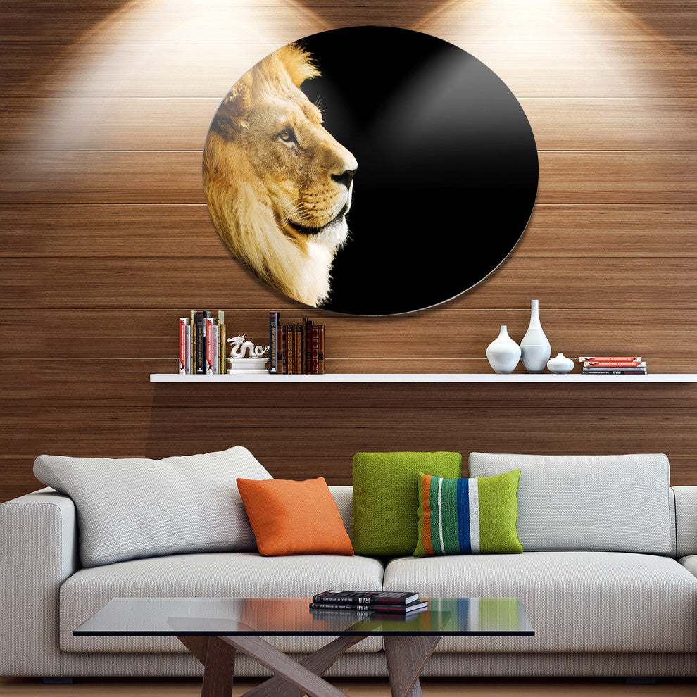 Lion Portrait On Black, African Round Wall Art, 11"