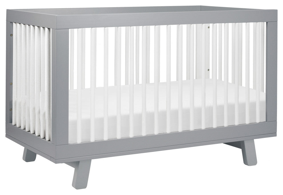 Hudson 3-in-1 Convertible Crib With Toddler Bed Conversion Kit, Grey White