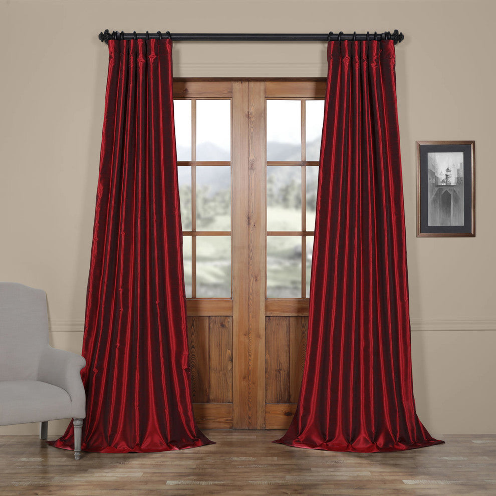 Ruby Vintage Textured FauxDupioni Silk Curtain Single Panel, 50"x120"