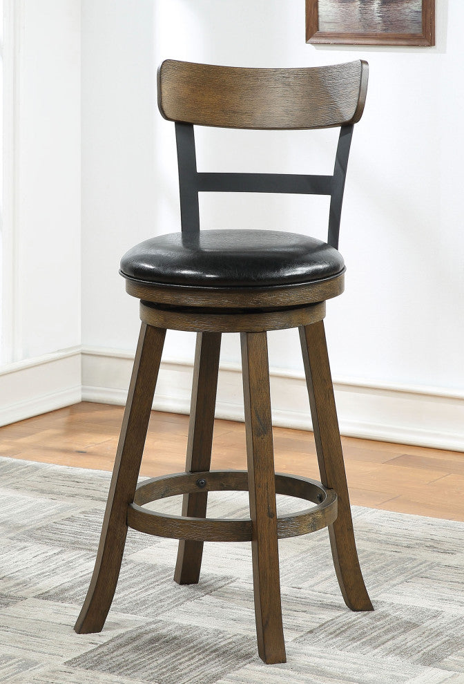 Riverside Walnut High Back Wood and Metal Bar Stool, 42.5 in.