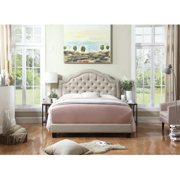 Rosevera Angelo Tufted Upholstered Panel/Platform Bed, Beige, King