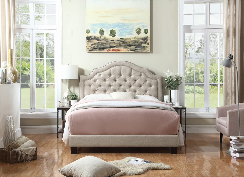 Rosevera Angelo Tufted Upholstered Panel/Platform Bed, Beige, King
