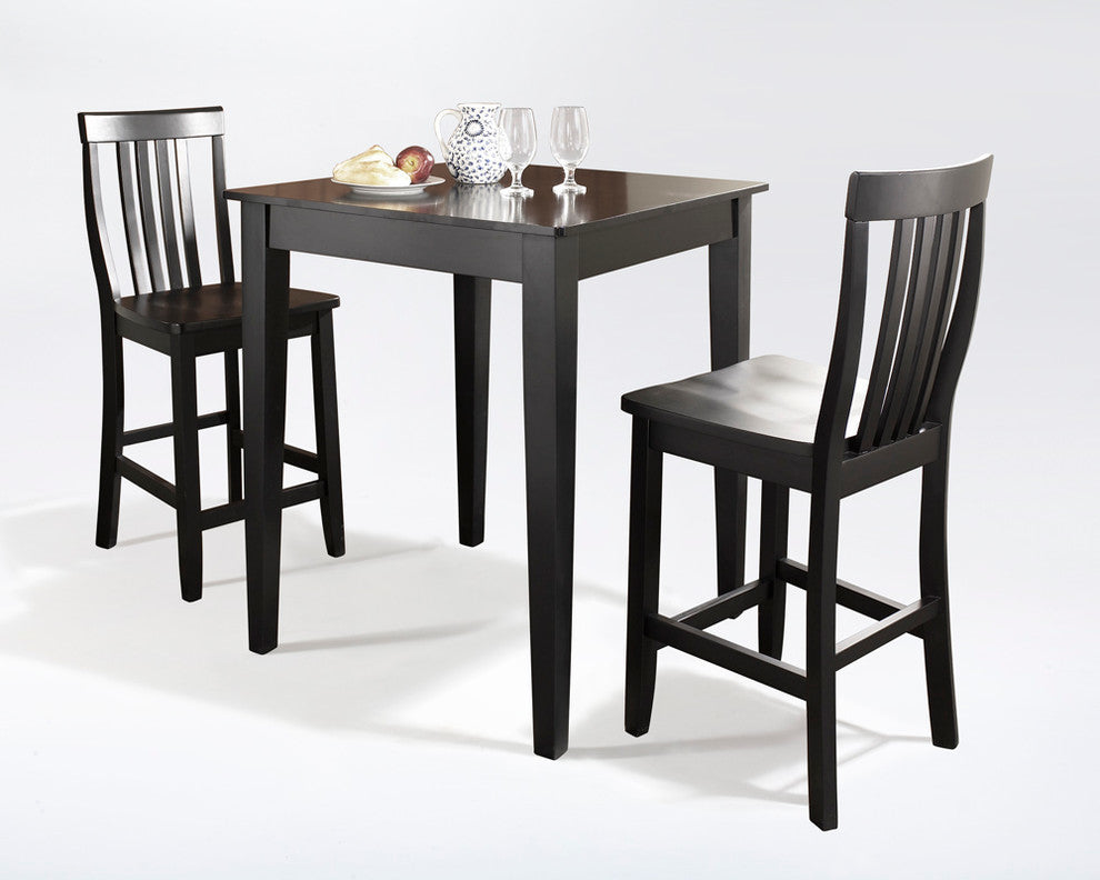 3-Piece Pub Dining Set, Tapered Leg, School House Stools