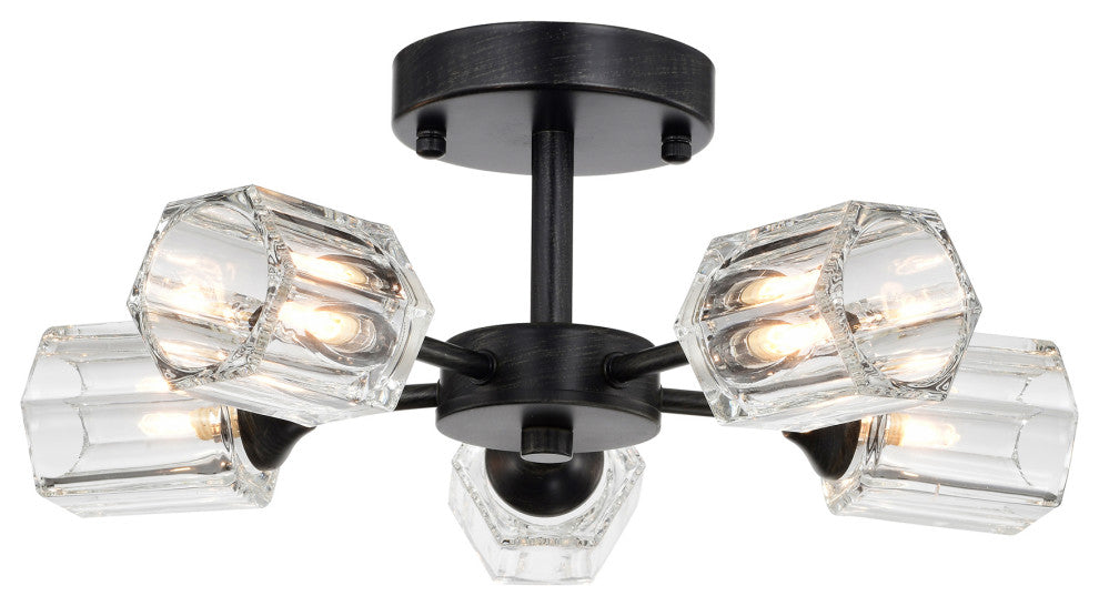 Ruby 5-Light Clear Glass Shades Flush Mount, Antique Black Finish