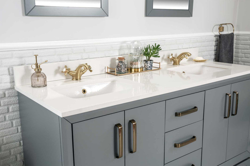 Fabia Collection 60" Bathroom Vanity With Sink, Mirror, Countertop, Dark Gray