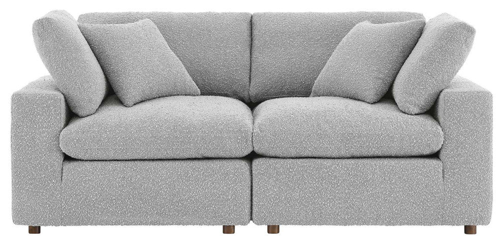 Commix Down Filled Overstuffed Boucle Fabric Loveseat, Light Gray
